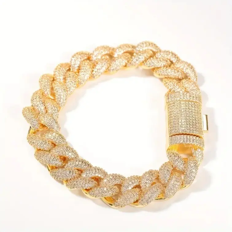 Luxury bling brass micro pave 18mm chunky full iced out cubic zircon cz cuban link chain bracelets hip hop jewelry for men