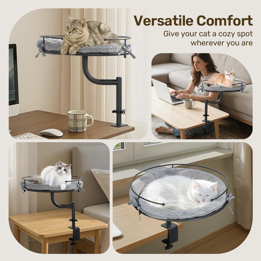 PawGiant Cat Desk Bed, Desk Mounted Perch Attachment, 360°Rotation & Height Adjustable Cat Bed for Desk Holds up to 40lbs, Machine-Washable Plush Cover, Cat Hammock with Washable Cushions, Machine-Washable Plush Cover, for Fun & Comfort Bedding