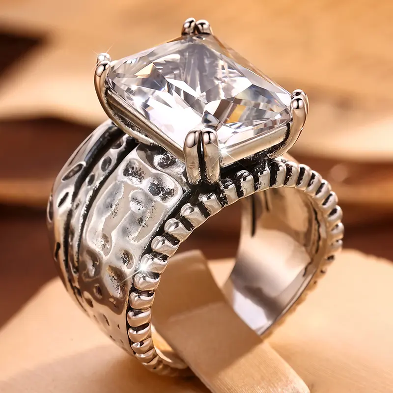 Women's Retro Vintage Elegant Geometric Rectangular Crystal Statement Ring - Copper Metal Layered Boho Chic Costume Jewelry, Boho Chic Accessories for Wedding, Party Wear