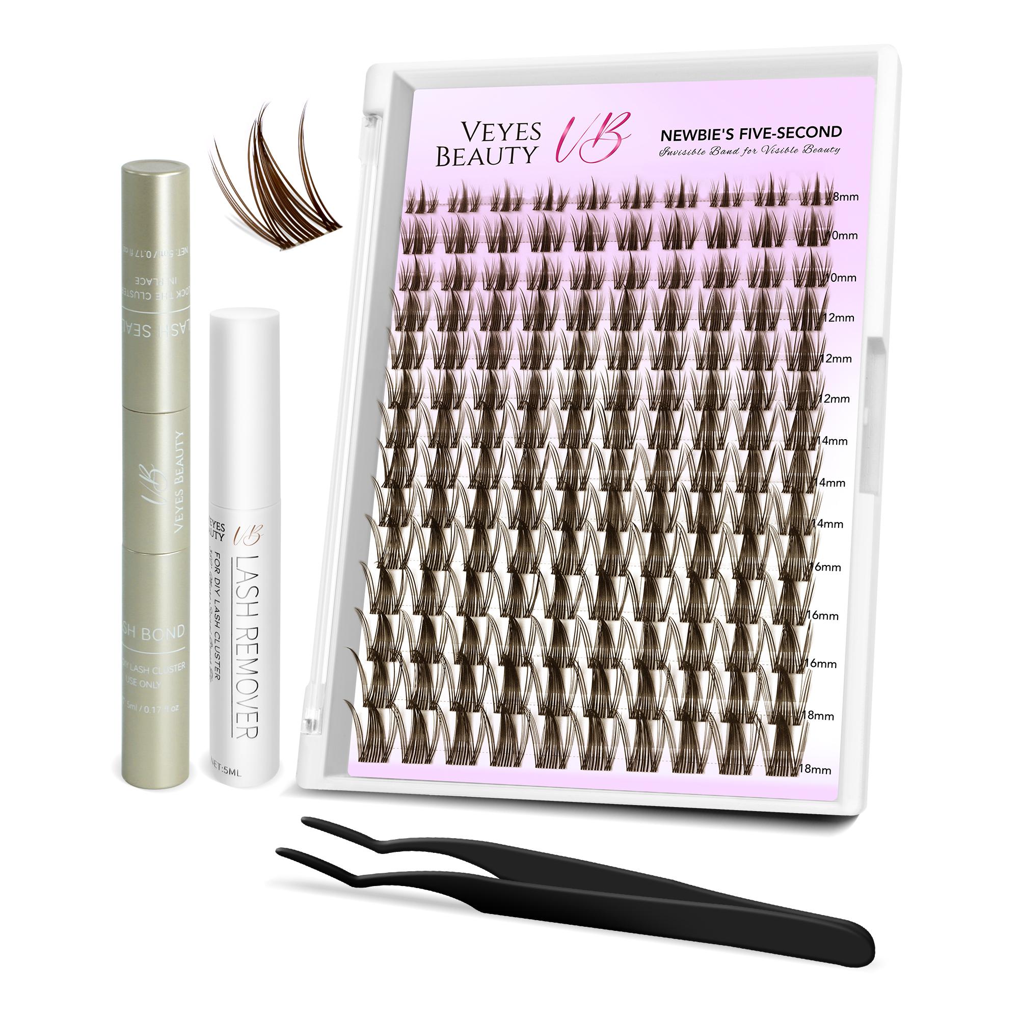 VEYESBEAUTY Brown Manga Lashes Invisible Dramatic Volume Cluster Lashes Individual Lash Extensions Layered Fluffy Eyelashes Lash DIY Makeup- Salon Daily