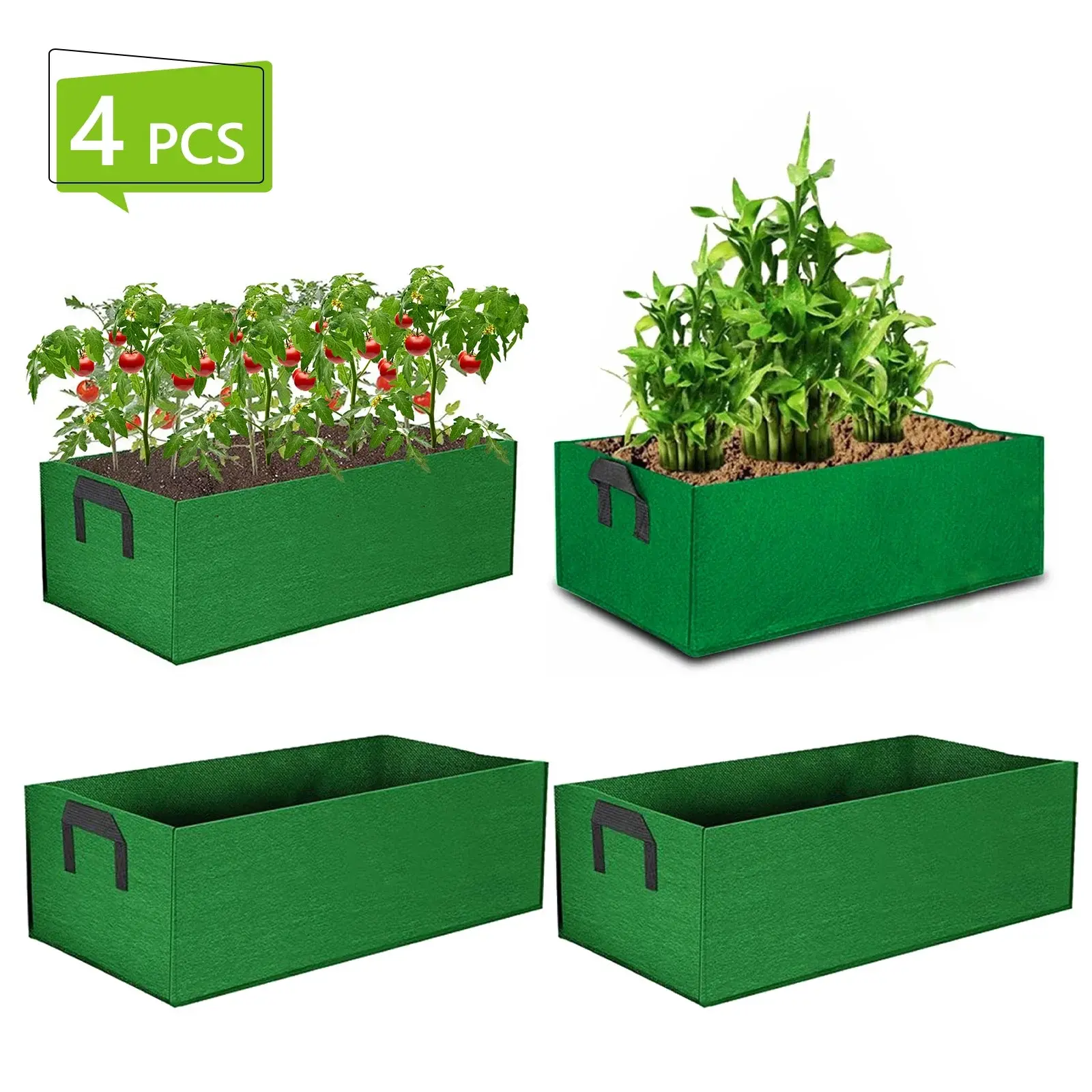 4PCS Breathable Fabric Raised Garden Bed Grow Bags, Rectangular Shape Fabric Plant Containers with Handles for Plants, Flowers, Vegetables, Small Gardens, Raised Garden Beds