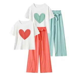4-piece girls' summer leisure suit 3-12-year-old children's printed short-sleeved tops casual fashion jogging pants girls' summer clothes