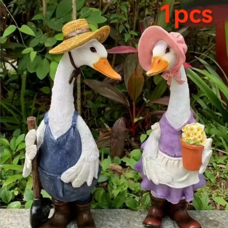 Porch Goose Statue, Large Garden Sculpture, Resin Animal Sculptures, Home Outdoor Decorative Lawn Resin Goose Statue Set, Durable Courtyard Artwork, Garden Accessories
