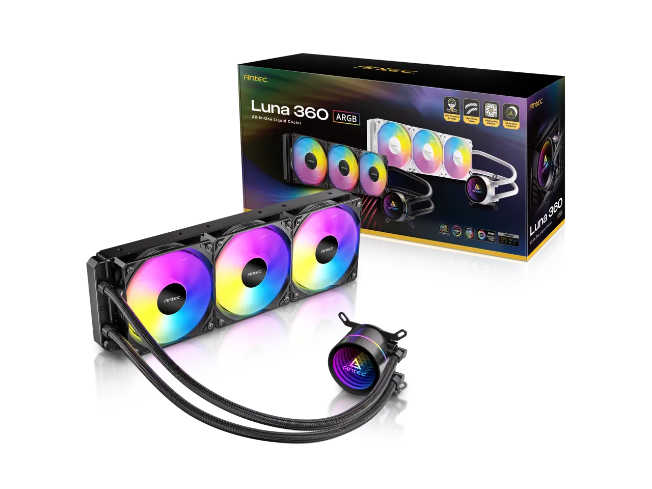 Antec Luna 360 ARGB AIO Liquid CPU Cooler, 3x120mm PWM ARGB Fans, Infinity Mirror Pump Head Design, High-Performance Cooling, Intel LGA 1700/1851 & AMD AM4/AM5