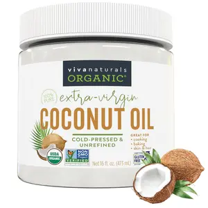 Viva Naturals Organic Coconut Oil, 16 fl oz – Unrefined, Cold-Pressed Extra Virgin Coconut Oil, USDA Organic & Non-GMO, Natural Cooking Oil, Hair Oil & Skin Oil