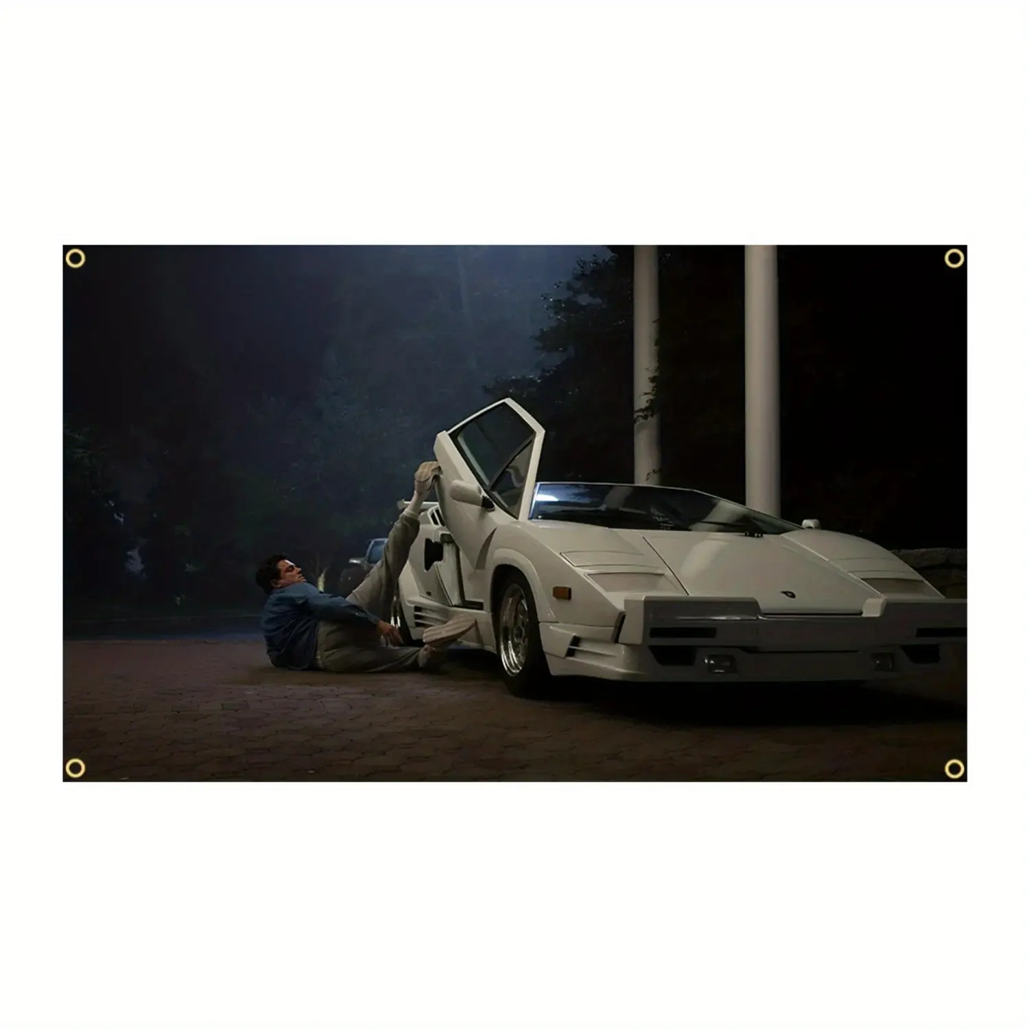 3x5ft (40×60in Wall Fill) Traditional Geometric 1989 Countach Car Wolf Of Wall Street Movie Poster Tapestry - Synthetic, Meme-Style Humor Graphic Flag Banner, Hanging Indoor Polyester Room Art for Adult Man Cave, Animals Themed Hand Washable Home Decor, I