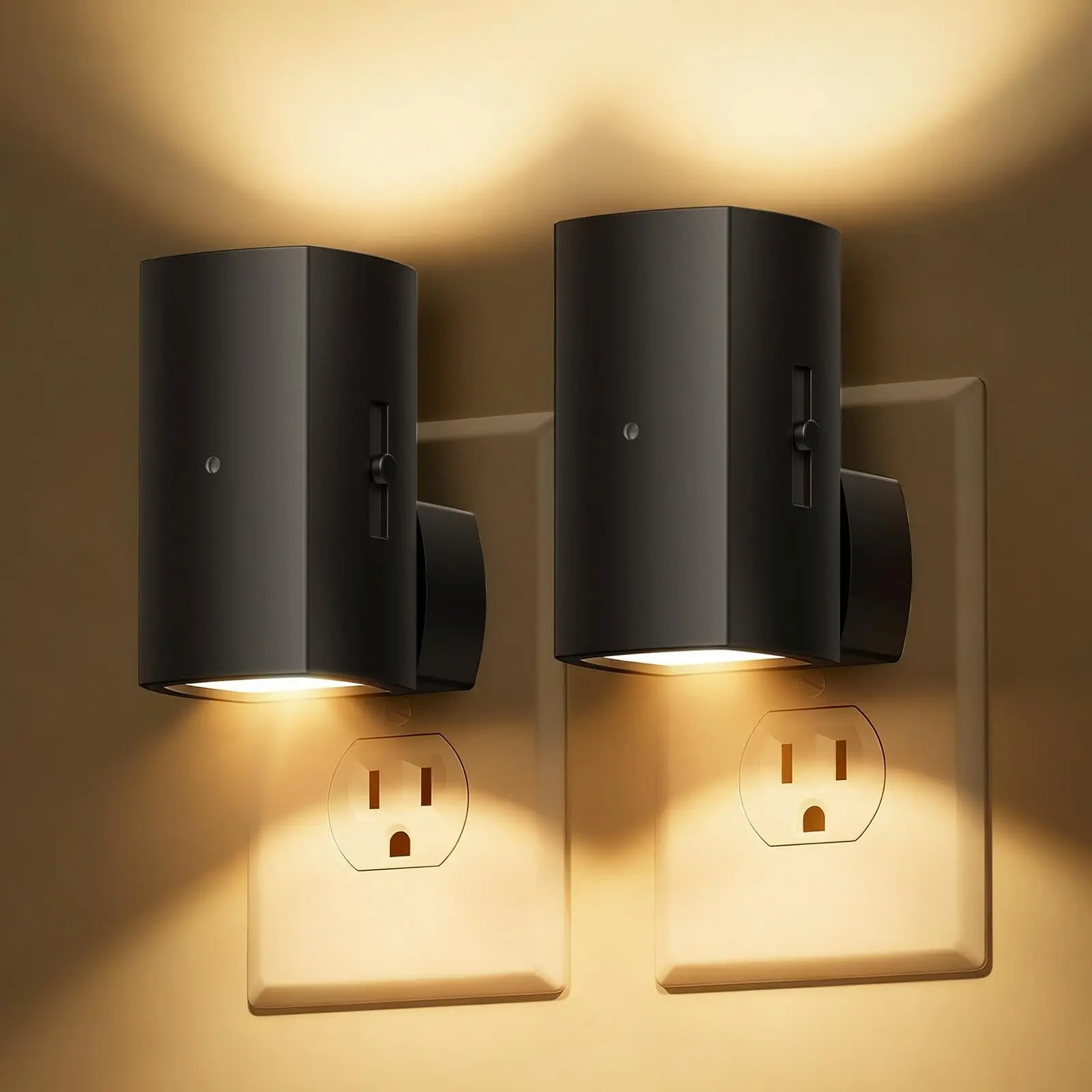Brightown 2 Pack Night Lights Plug Into Wall, Modern Night Light with Rotating Plug, Dusk to Dawn Sensor, 0-100LM Stepless Dimming Nightlights, Home Decor for Hallway Bedroom Bathroom, Soft White