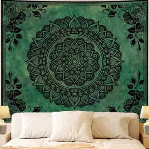 BohoGreen Tapestry for Bedroom Aesthetic, Hippie Indian Vintage Floral Decor Wall Hanging, Bohemian Ceiling Flower Plants Art Backdrop Wall Tapestries collection print polyester moon pattern letter chic mural playroom
