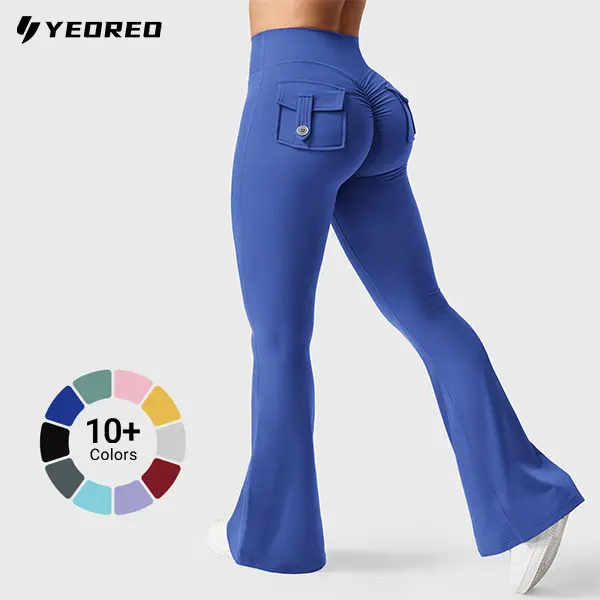 YEOREO Women's Flare Athleisure Pants, High-Waisted Active Gym Yoga Pants with Scrunch Butt-Lifting, Tummy Control & Pockets, Active Gym Pants tiktokshopbacktoschool