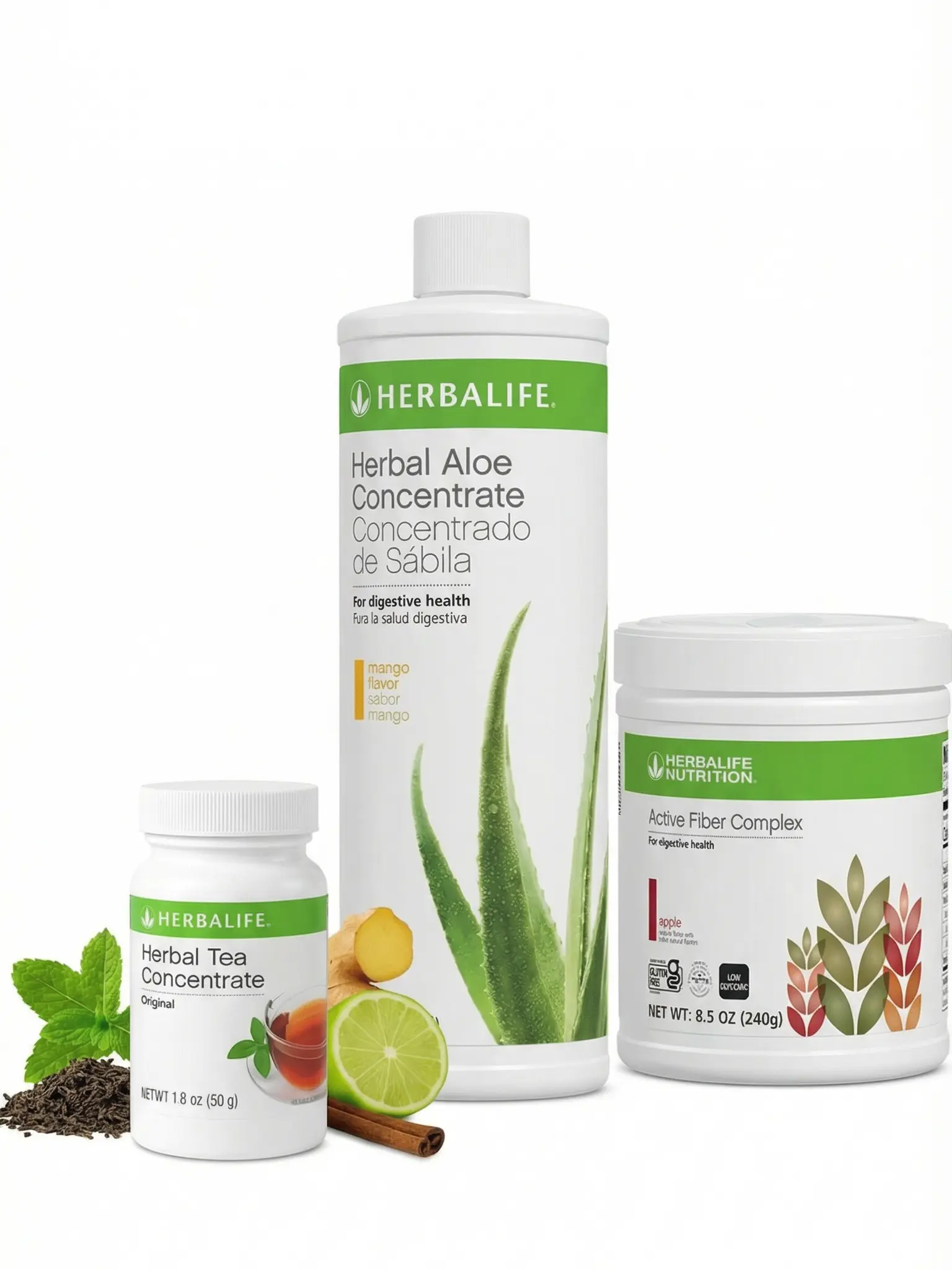 Herbal Aloe Vera 16oz & Herbal Tea Concentrate Original 1.8oz & Fibra 8.5oz Supplement Pack-Herbalife Nutrition