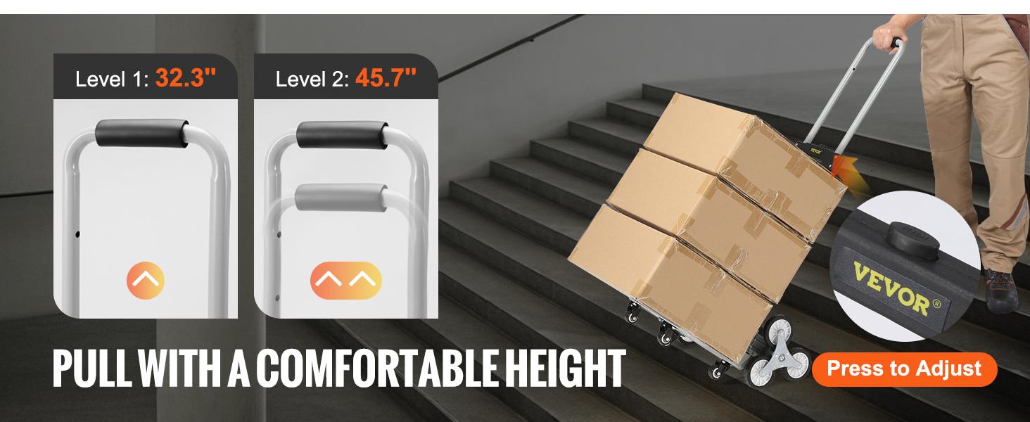 VEVOR Stair Climbing Cart, TikTokShopBlackFriday, Max. 550 lbs Load Capacity, Foldable Hand Truck with 32.3-45.7 inch Adjustable Handle Height, 4 Universal Wheels & 2 Elastic Ropes, Multipurpose Dolly for Warehouse Shopping