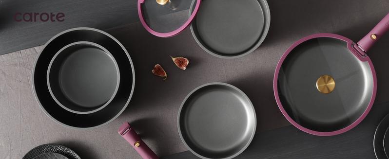 [Official] CAROTE 21pcs Nonstick Cookware Set, Pots and Pans with Removable Handle, Oven/Dishwasher/Fridge safe, Egg Pan, Purple/Burgundy/Gray