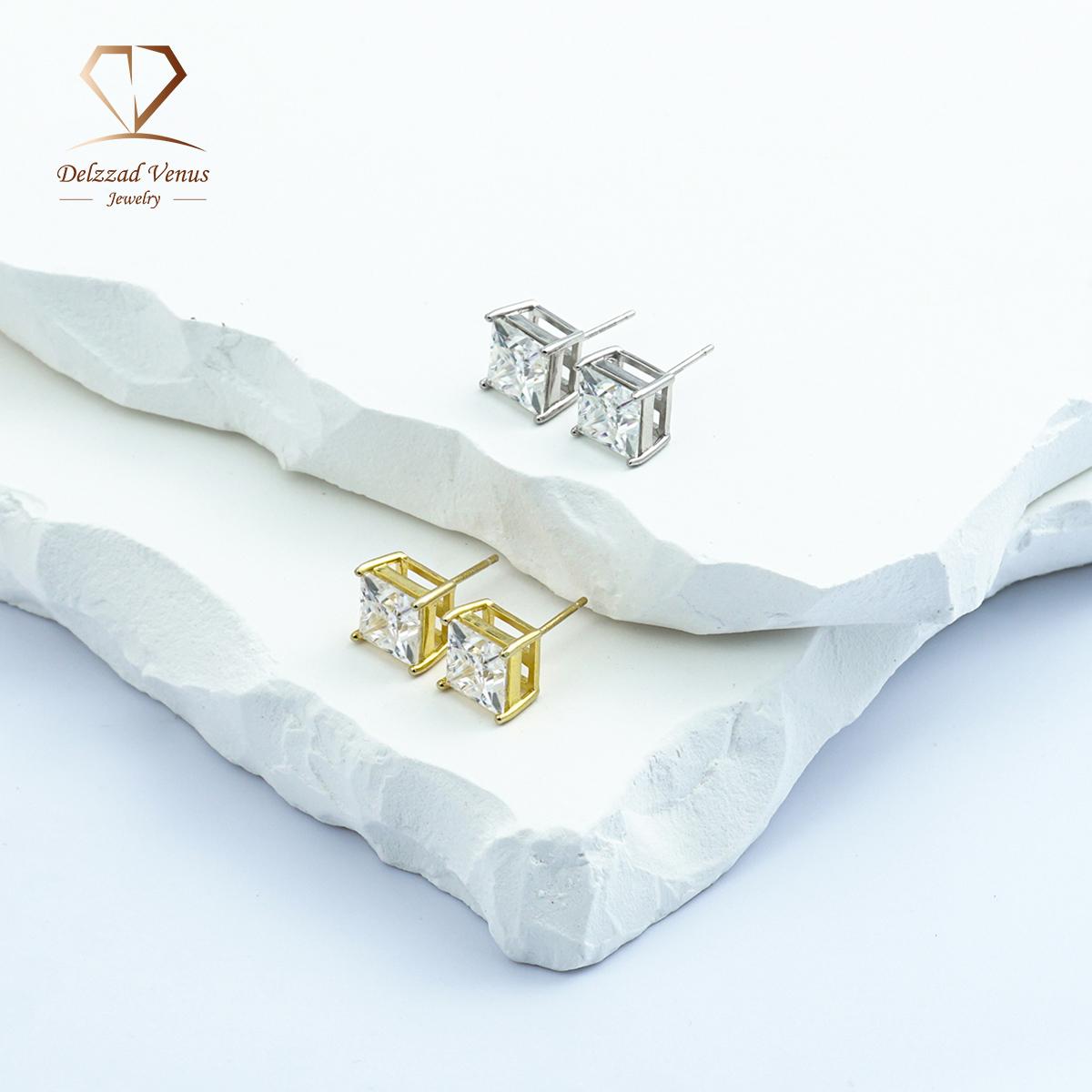 [Unisex Earrings] Delzzad S925 Princess Cut Synthetic Moissanite Stud Earrings Gift For Men Women