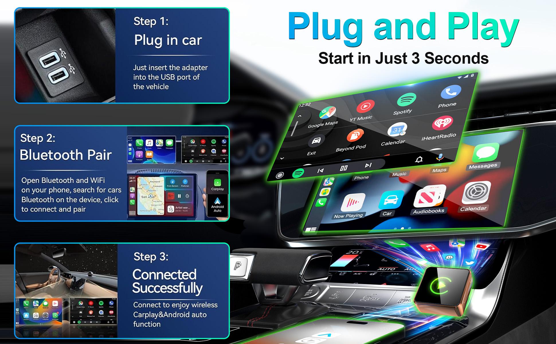 Mini Orange Cube Wireless CarPlay & Android Auto Adapter 2026 Plug & Play Fast Auto-Reconnect for Enhanced Connectivity