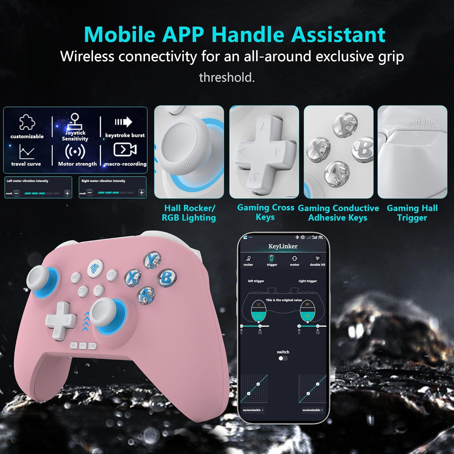 YUYIU Wireless Controller (Not for Xbox) - Features Hall Effect Joysticks, Macro Programming, Linear Triggers, 6-Axis Gyro, Dual Vibration & RGB Lighting | Includes Data Cable & Receiver