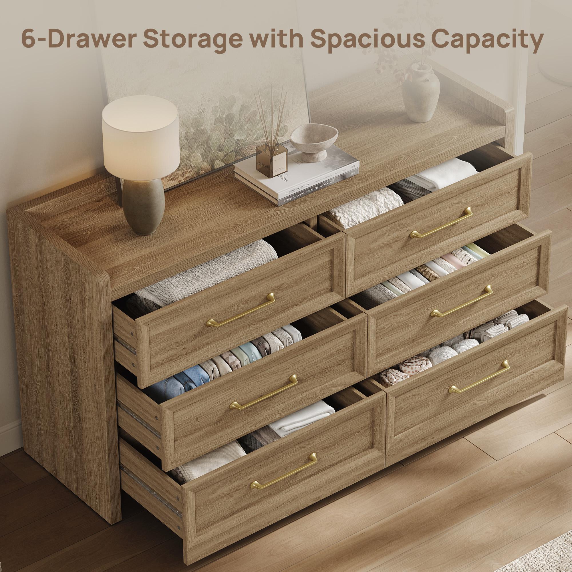 SICOTAS 6 Drawer Dresser for Bedroom-56.4" Extra-Wide Wooden Chest of Drawers with Large Storage, Long Dresser TV Stand with Drawers, Farmhouse Closet Dressers for Nursery Living Room