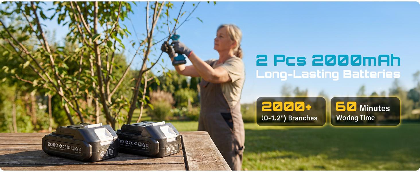 SEESII Electric Pruning Shears for Gardening: 1.2” Cutting Cordless Power Pruner - 2 Lbs Lightweight &  Portable, Brushless Motor, Dual 2.0Ah Battery, 2 Levels Adjustable Models,  Extra SK5 Blade Branches Cutter For Tree & Flower Trimming SP100