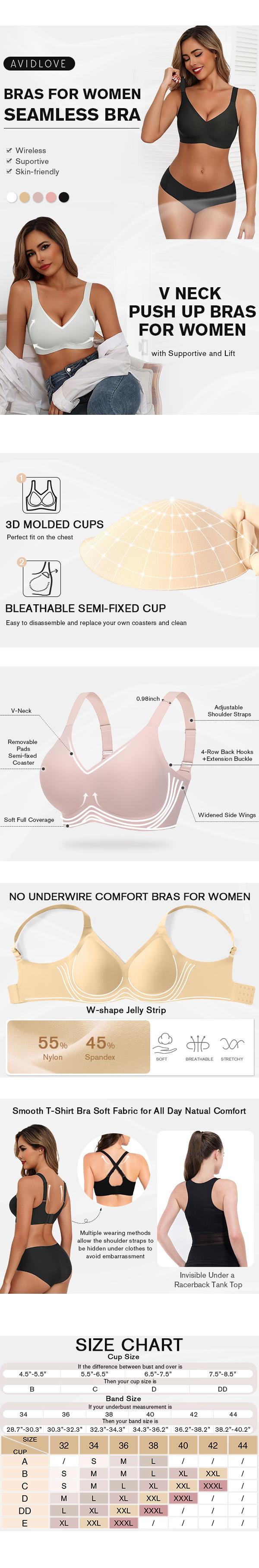 Bras for Women Seamless Bra Full Coverage T Shirt Bralettes V Neck Wireless Bra Comfortable Brassiere