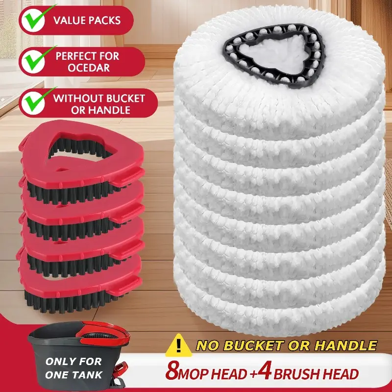 For O-cedar Microfiber Spin Mop Heads Refills & Scrub Brush for O-Cedar Easywring Self Wringing Spin Mop 1 Tank System Scrub Replacement Deep Cleaning Pack Spin Mop Accessories O Cedar Spin Mop Replacements