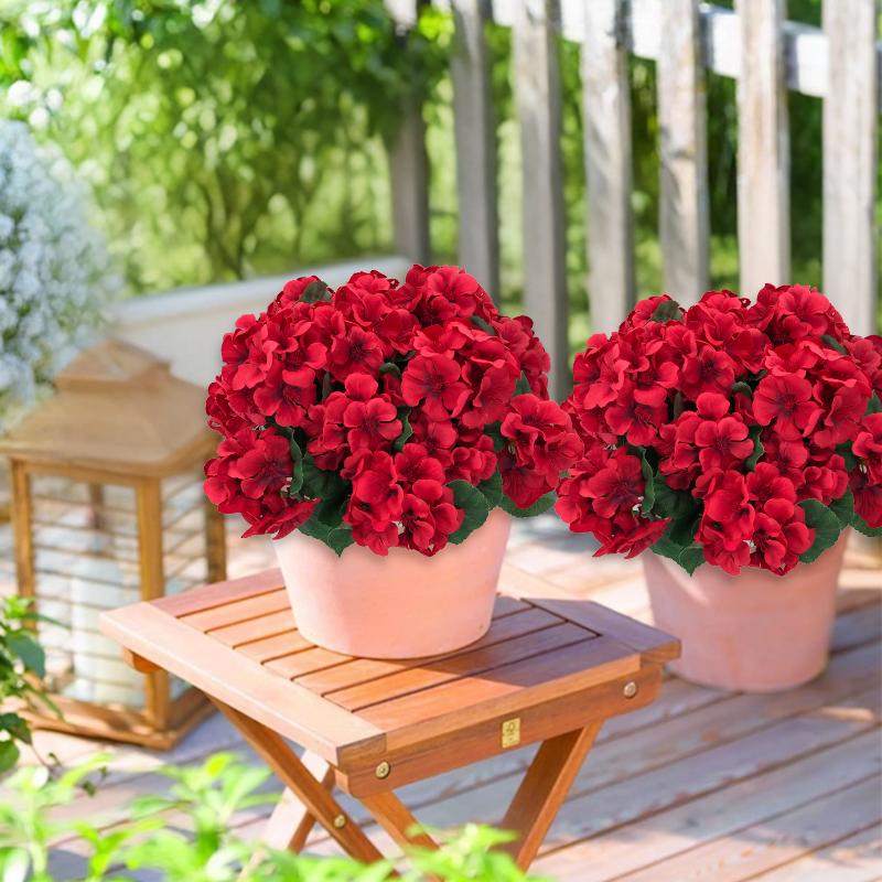 8 Bundles Artificial Geranium Flowers For Outdoors Geranium Flowers Outdoor Red Artificial Flowers UV Resistant Garden Plants Faux Flowers For Home Kitchen Table Centerpieces Patio Decor