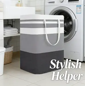 2 Pack Large Laundry Basket, Waterproof Freestanding Laundry Hamper, Collapsible Clothes Basket with Easy Carry Handles for Laundry Room, Bathroom, Bedroom & Dorm, Gradient Grey