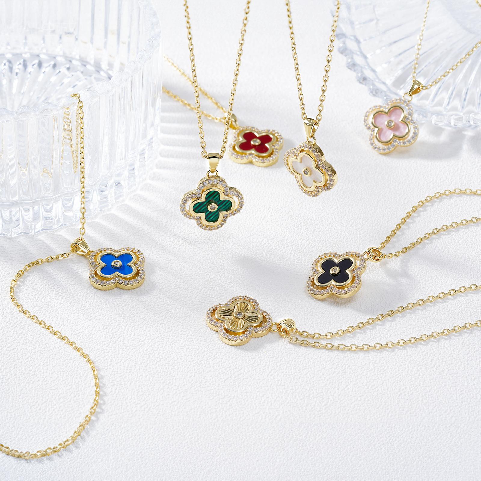 Turandoss Lucky 4-leaf Clover Necklace — CZ Sparkle, 14K Gold Plated, Valentine’s Gift for Women SpringStatements