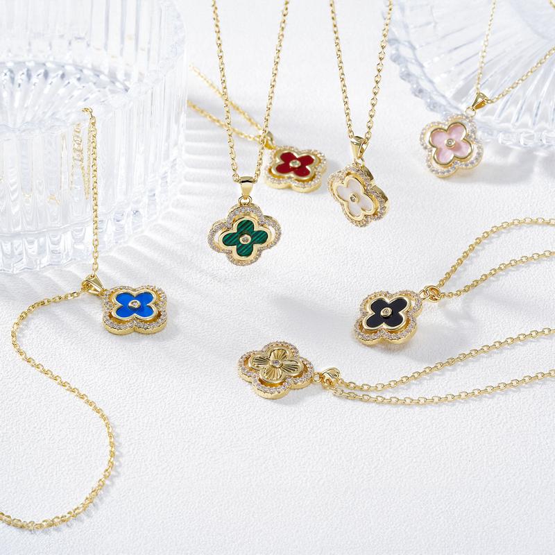 Turandoss Lucky 4-leaf Clover Necklace — CZ Sparkle, 14K Gold Plated, Valentine’s Gift for Women