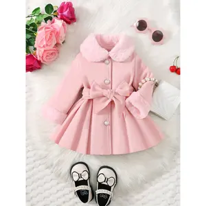 Baby Girl Clothing Baby Products Baby Girl Winter Fashion Versatile Cute Lapel Plush Bow Tweed Jacket Suitable Going Out Autumn And Winter Popular Outfits Baby Girl Clothing Supplies The First Choice Going Out, New Born Baby Winter Clothes, Fleec