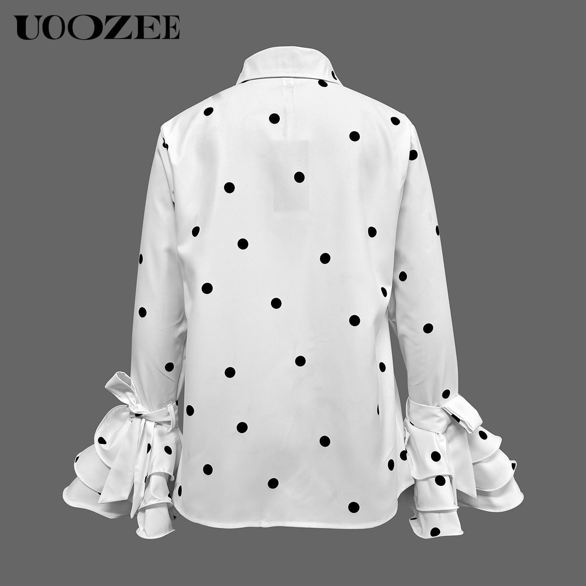 Flared Sleeves Bow-Embellished Falbala Solid Color Lapel Blouses&Shirts Tops Womenswear Casual Elegant Basic Outfit