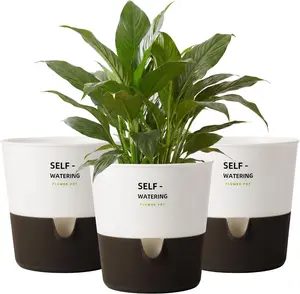 Bamworld 2 Packs Self-Watering Plant Pots for Indoor Plants 16.5cm Modern Flower Planters with Drainage Holes  Ideal for Bedroom Office Home Decor