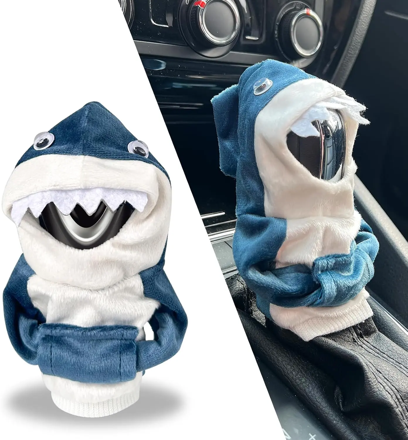 Shark Gear Shift Hoodie - Easy to Put & Remove Cool Shifter Hoodie for Most Car Shifters, Soft Fabric Shift Knob Hoodie for Universal Interior Accessories for Cars (Shark Blue)