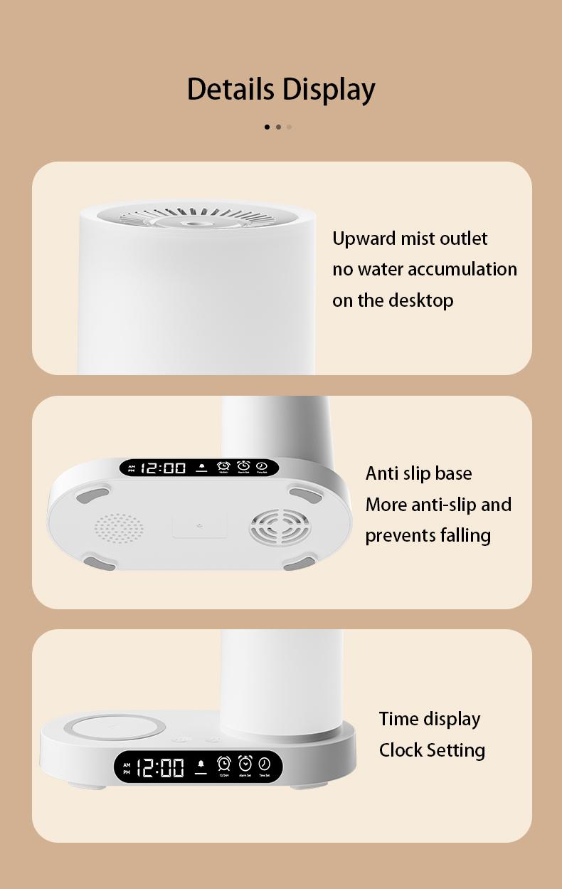 【CLEARANCE SALES】DOMEIU Multi-function automatic shut-off air humidifier bedroom chargers , aroma diffuser,  wireless charging, Bluetooth speaker. 7 color light, alarm clock,  Automated Aromatherapy .Limited-time flash sale products