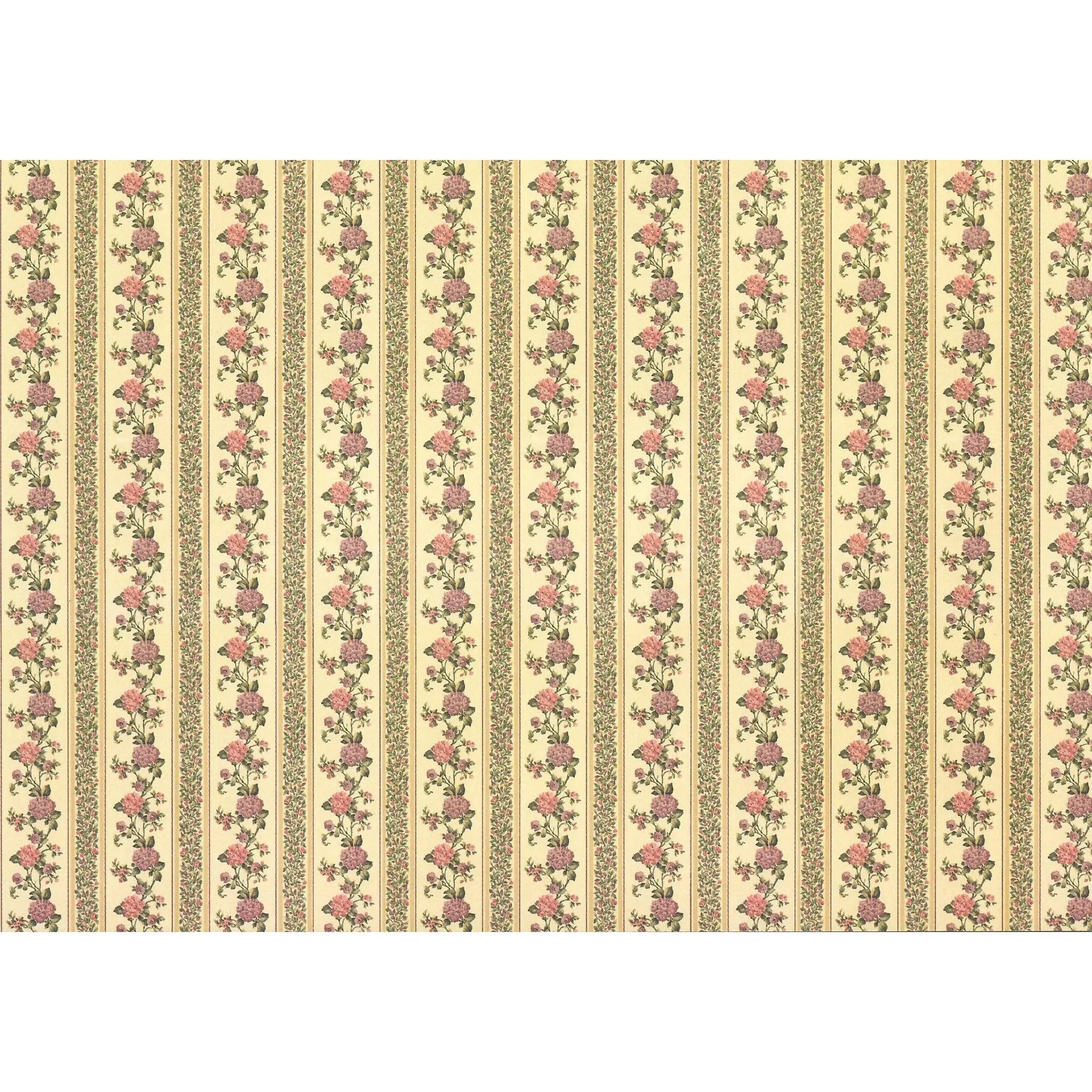 Dollhouse Wallpaper Floral Striped 3 Sheets MiniGraphics "Kismet Stripe" 1:12 Scale