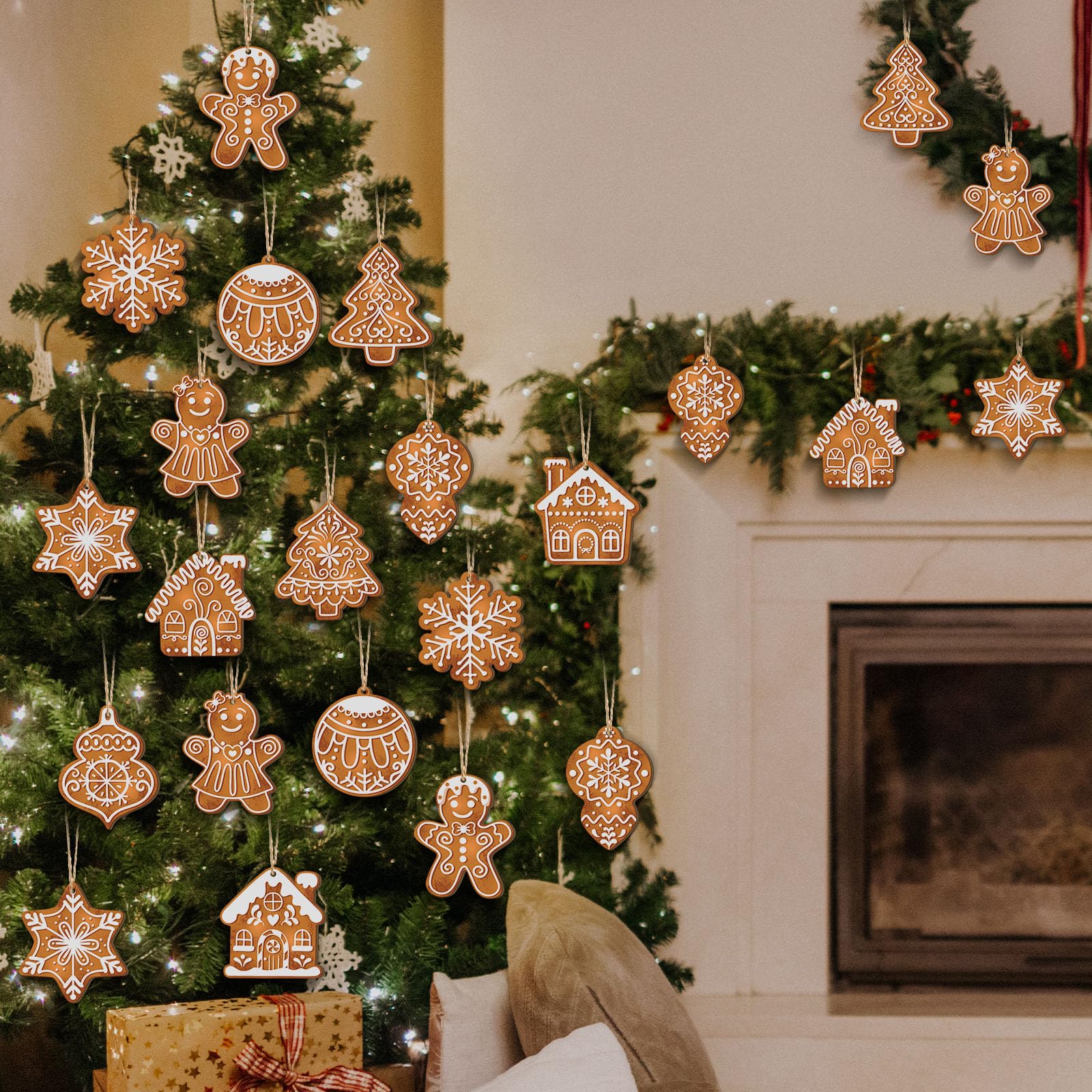 Christmas Clearance Sale 36 Pcs Gingerbread Christmas Decor Gingerbread Christmas Tree Decorations Mini Gingerbread Desin Wooden Xmas Tree Christmas Ornaments Christmas Decorations for Party Home Holiday Winter Crafts Christmas Gift Burr Basket Gifts