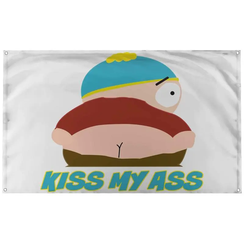South Park Cartman Decorative Tapestry, Cartoon Print Rectangular Bold Text "Kiss My Ass" Design, 1-Piece Durable Wall Art for Home Dorm Bedroom Decor (30x40in, 40x60in), Wall Decor