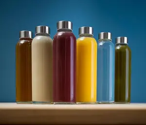 Epica glass bottles with lids – 17.5 oz water bottles, reusable glass juice bottles with lids for storing juices, reusable water bottle durable & ecofriendly set of 6