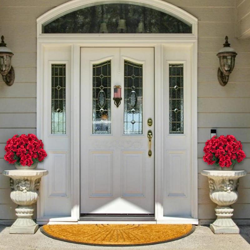 8 bundles of outdoor artificial geraniums, artificial plant UV resistant plastic flowers, used for indoor, outdoor, courtyard, hanging flower pots, porch, window home decoration (8, red)