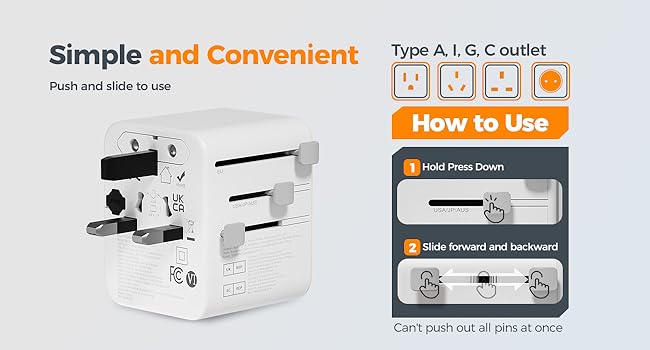 【TESSAN Universal Travel Adapter】International Power Adapter with USB-C, 5-in-1 Worldwide Plug Adapter for Europe UK US Japan Australia, 150+ Countries, Vacation Business Trip Study Abroad Travel Essentials