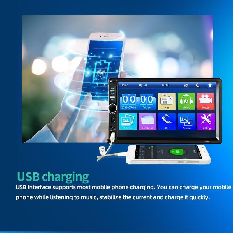 Dual Din Car Audio 7 Inch Touch Screen with Bluetooth Reversing Camera, USB, AUX, Auto Radio, MP5, MP4, MP3, MP3 Player, 12LED Rear Camera