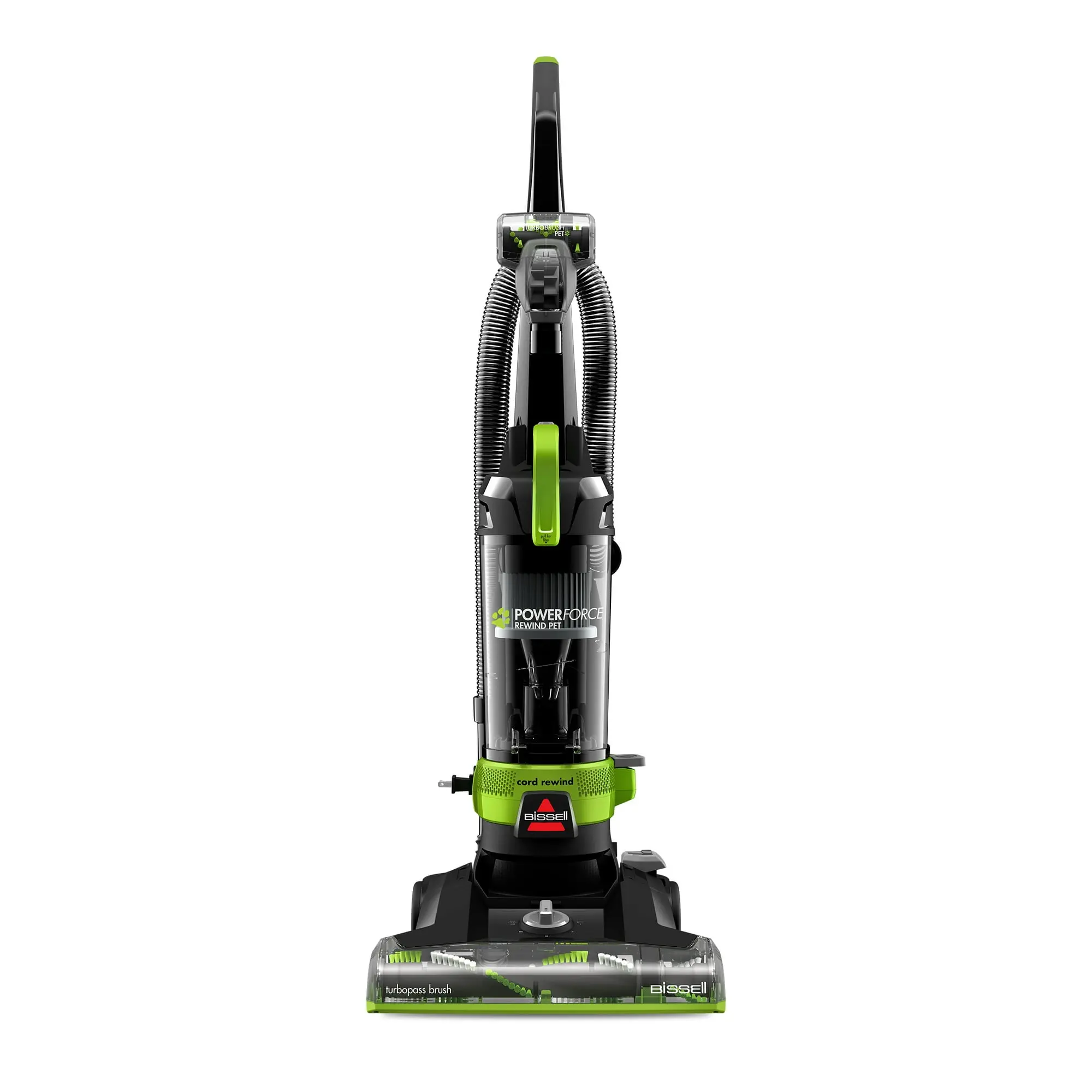 BISSELL PowerForce Helix Turbo Rewind Pet Upright Vacuum 3333 (Black & Green) - Automatic Cord Rewind, Powerful Pet Hair Pickup, Extra-Wide Cleaning Path
