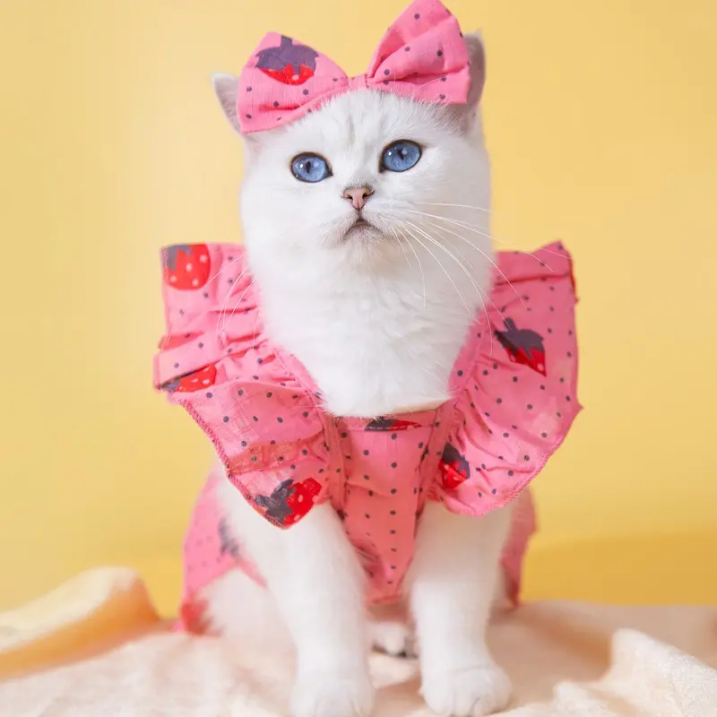 Cute Fashion Print Pet Dress with Bow, Plaid Pet Costume, Elastic Mesh Princess Dress, Kitten Clothes, Puppy Cat, Complete Set, Outfits