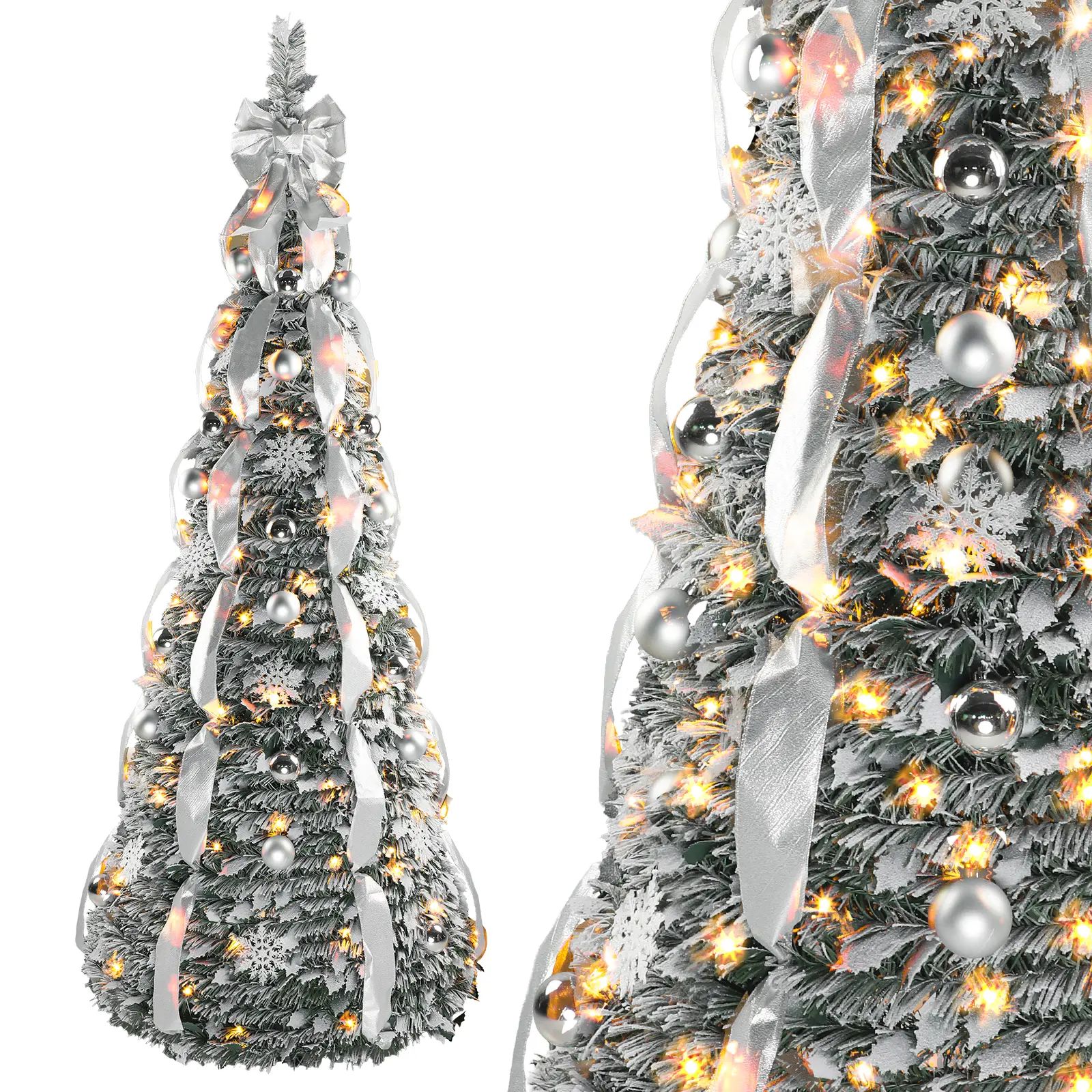 SHareconn 6/7ft Pop-Up Prelit Artificial Tree - Collapsible, Pre-Decorated with Red&Gold Warm White&Multi-Color Lights, Remote Control, Synthetic Irregular Shape for Christmas Home Festive Decor