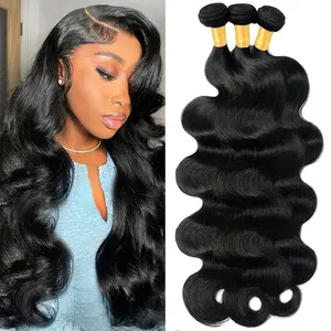 LUCKOCKOS 30 34 Inch Body Wave Raw 1 3 4 Bundles Indian 100% Unprocessed Human Hair Wavys Double Drawn Virgin Bundles Weave Extensions