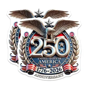 250 YEARS OF AMERICAN FREEDOM – USA 1776–2026 Patriotic Sticker – America 250 Semiquincentennial Vinyl Decal with Bald Eagle, American Flag & Golden Laurels – Patriotic Car Laptop Window Bumper Sticker (2-Pack)