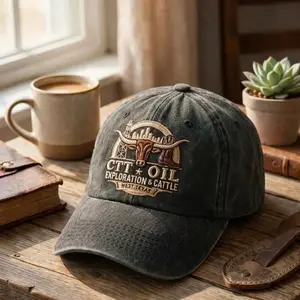 West Texas CTT Oil Exploration Cattle Embroidered Dad Hat, Vintage Cowboy Longhorn Baseball Cap, Texas Oil Field Worker Gift, Retro Western