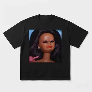 Funny Vintage Men's Oversized Black Angry Doll Graphic T-Shirt, Retro Meme Print, Regular Fit, Perfect for Street Style & Casual Daily Wear Crewneck