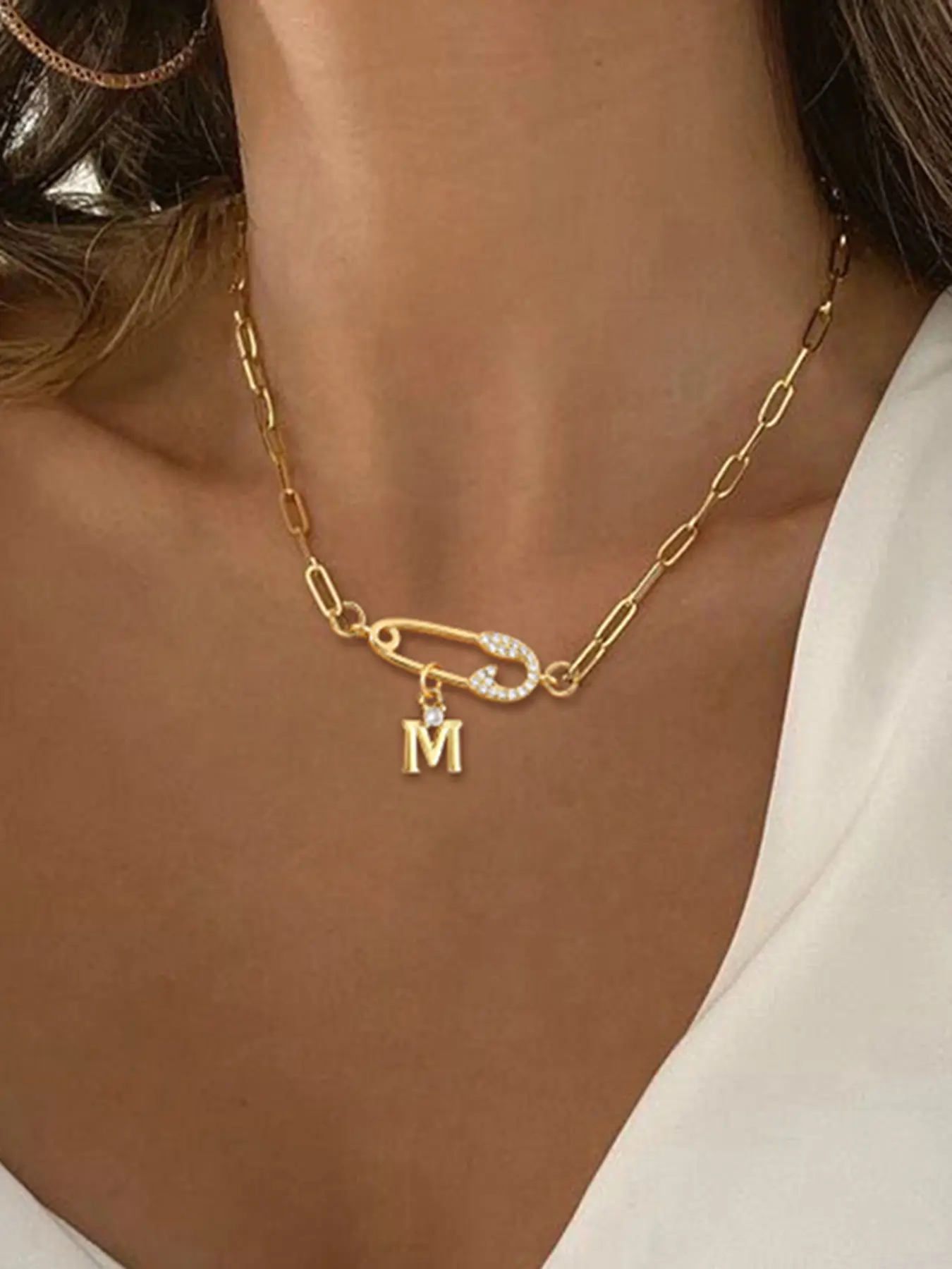 Women's Classic Stainless Steel Necklace, Zirconia Pin Initial Pendant Chain, Elegant All Season Jewelry