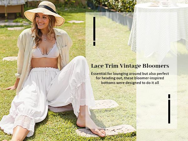 【SS26 Collection】TARSE Women Linen Blend Lace Trim Long Bloomers Pants Ruffle Vintage Pantaloons Summer Beach Travel Vacation Cute Boho Pants with Pockets 【SS26 Collection】TARSE Women Linen Blend Lace Trim Long Bloomers Pants Ruffle Vintage Pantaloons Summer Beach Travel Vacation Cute Boho Pants with Pockets