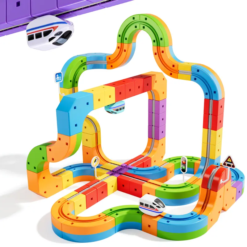 Klickrail Plastic Electric Model Train Set - Flexible Track Pieces, Gravity-Defying 3D Embedded Layouts, Motorized Car, DIY STEM Toy for Open-Ended Play, Kid Stuff for Boys, Little Boy Christmas Gifts