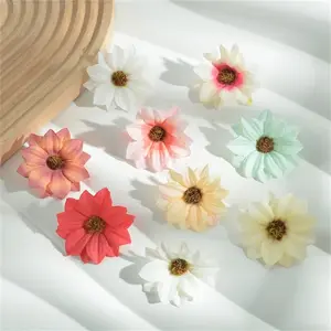 30 Pcs Spring Assorted Small Flower Decorative Fake Flower Heads Bulk Silk Artificial DIY Faux Mini Daisy Rose Plum Craft for Wedding Cake Mother's Day Party Wreath Home (Bright)